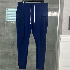 Navy ladies Cargo Jogger Pants with Drawstring